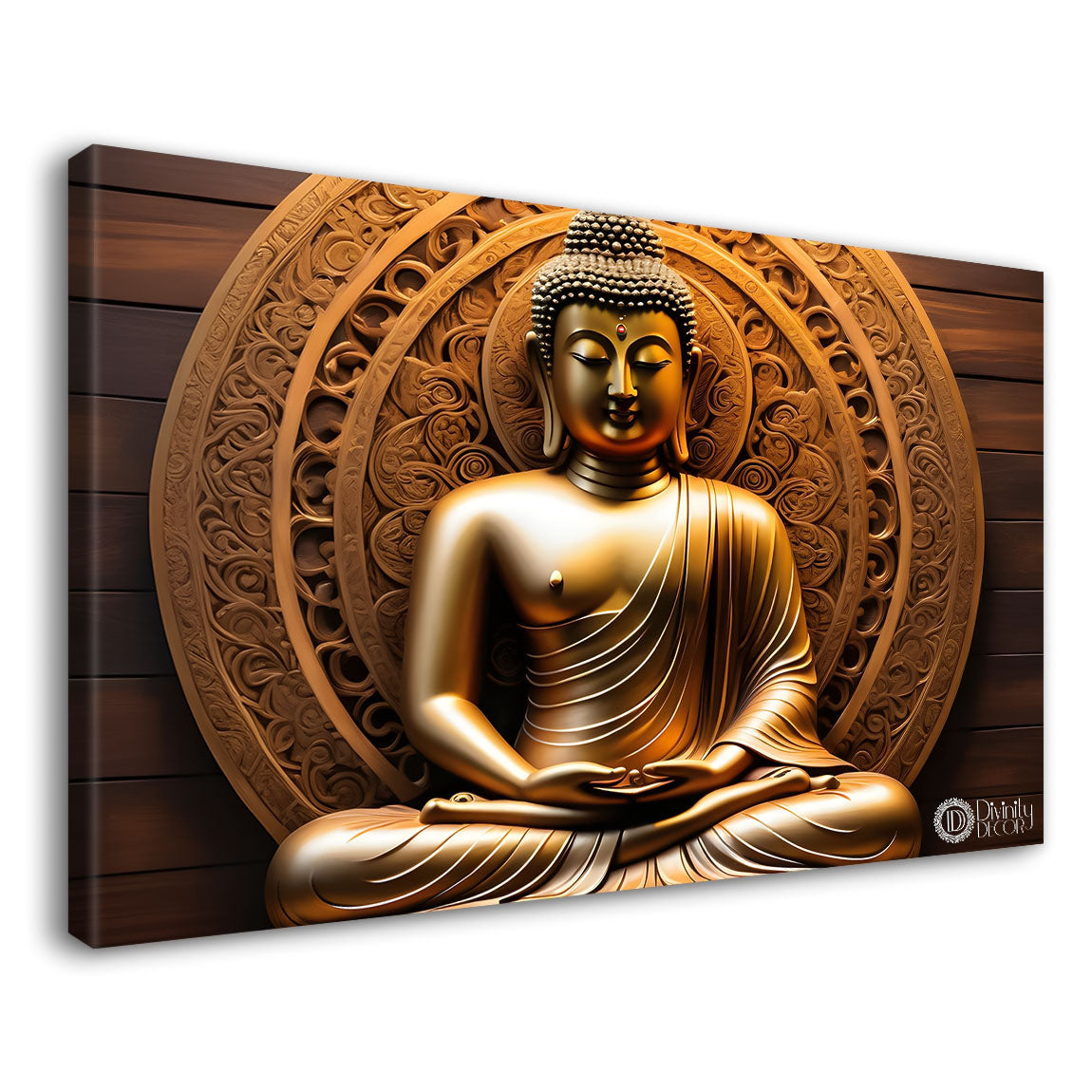 Golden buddha with golden textured background painting Canvas Wall Painting - Buddha-242