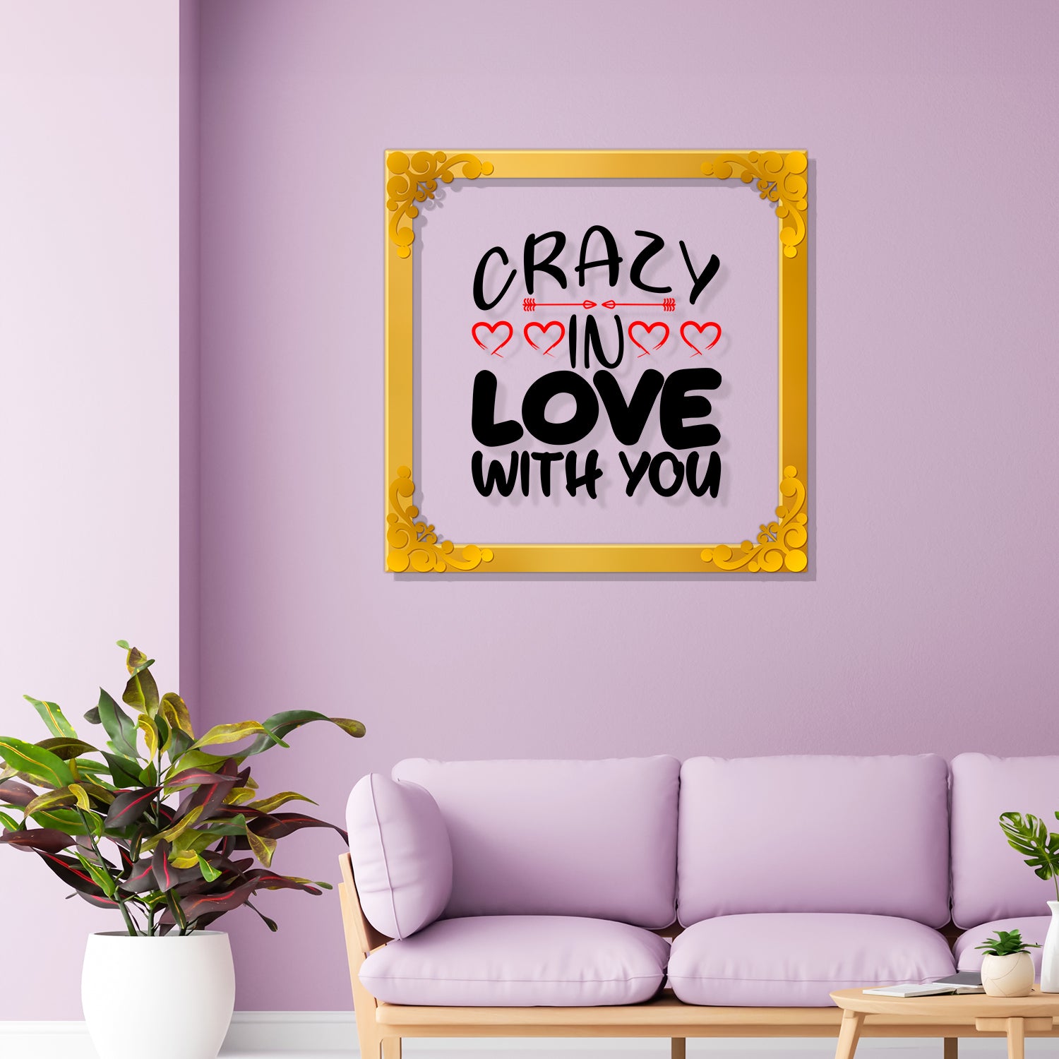 Crazy in love with you Golden Plaque for Gifting, Wall Décor Clear UV print with Golden Border-242