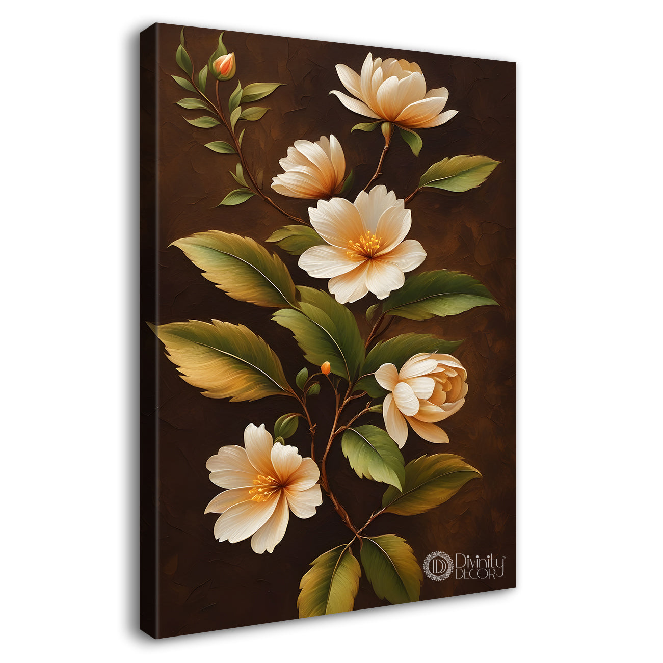 White flowers in brown textured painting- Flower-V-242