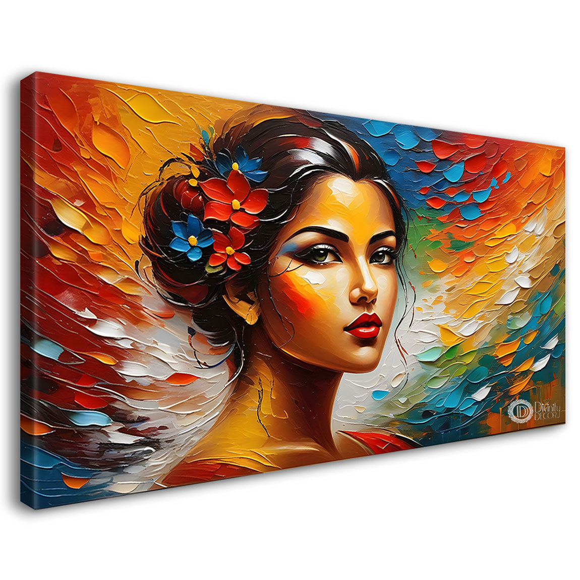 Cute girl colorful textured art Canvas Painting - Design - Modern-L-242