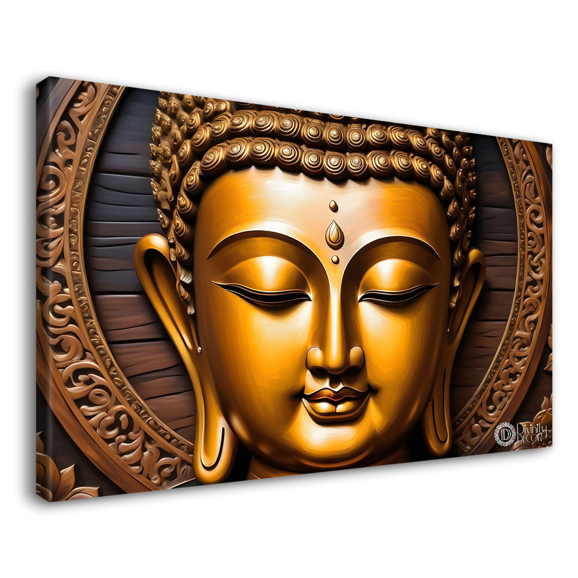 Golden buddha with golden textured background painting Canvas Wall Painting - Buddha-243