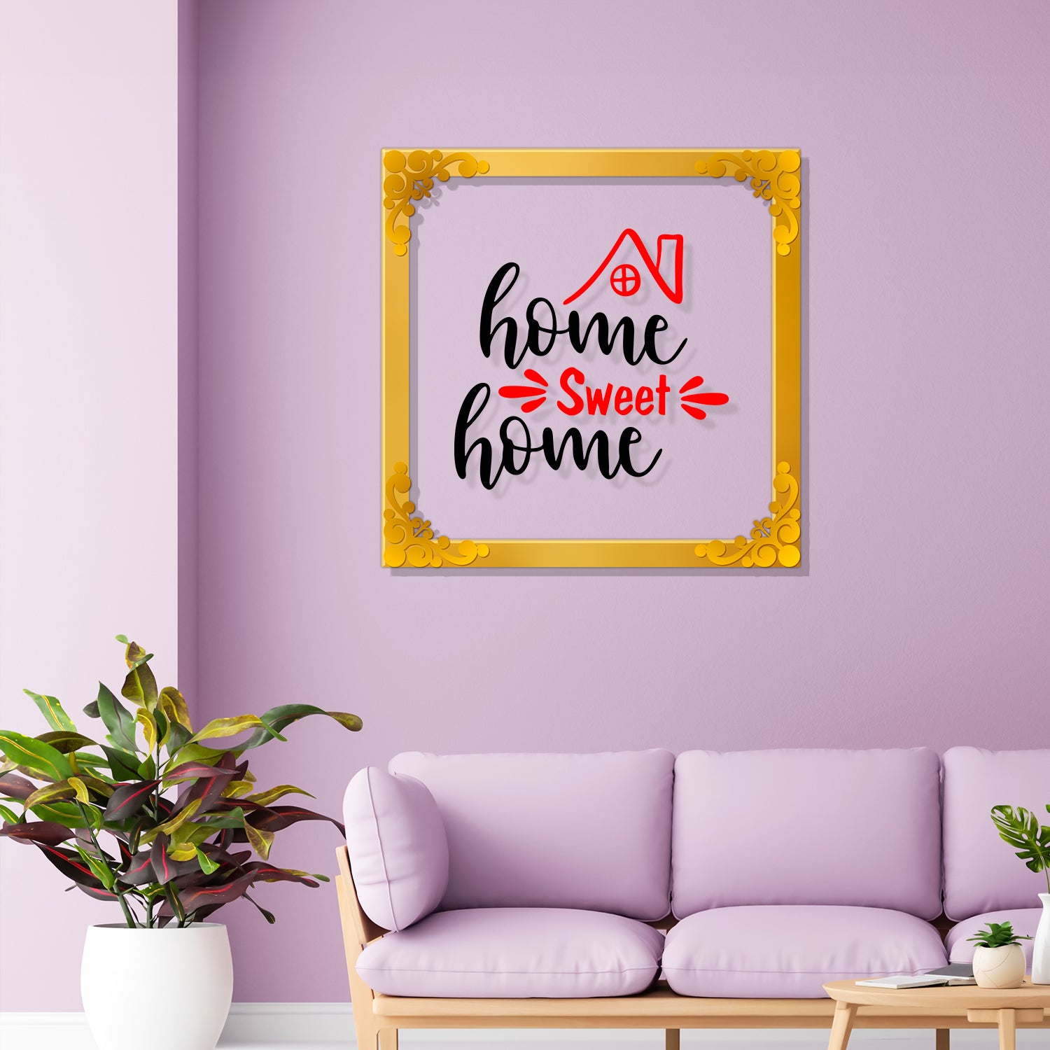 Home sweet home Golden Plaque for Gifting, Wall Décor Clear UV print with Golden Border-243