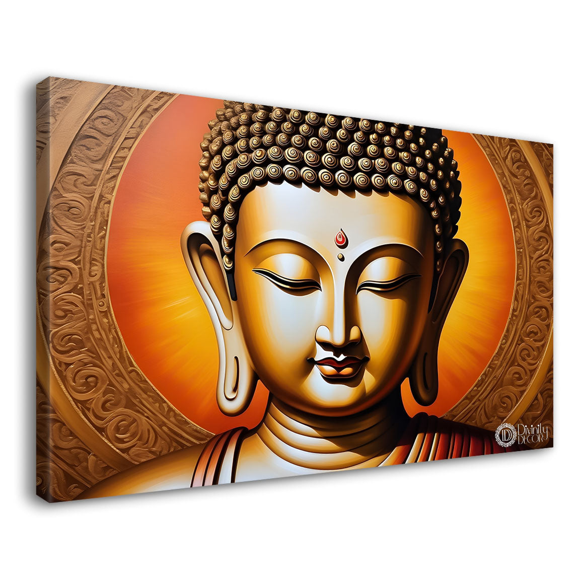 Golden buddha with golden textured background painting Canvas Wall Painting - Buddha-244