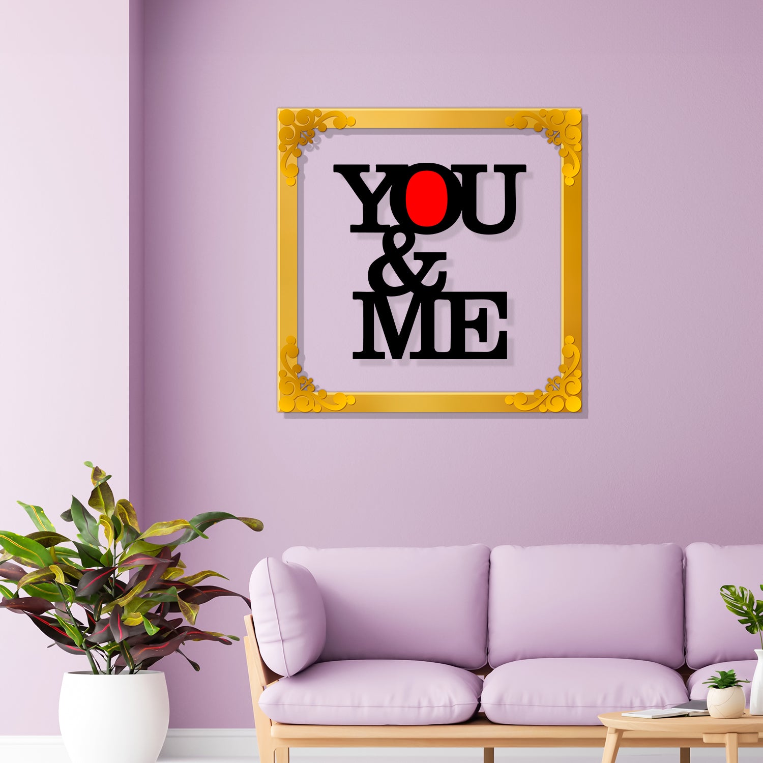 You and me Golden Plaque for Gifting, Wall Décor Clear UV print with Golden Border-244
