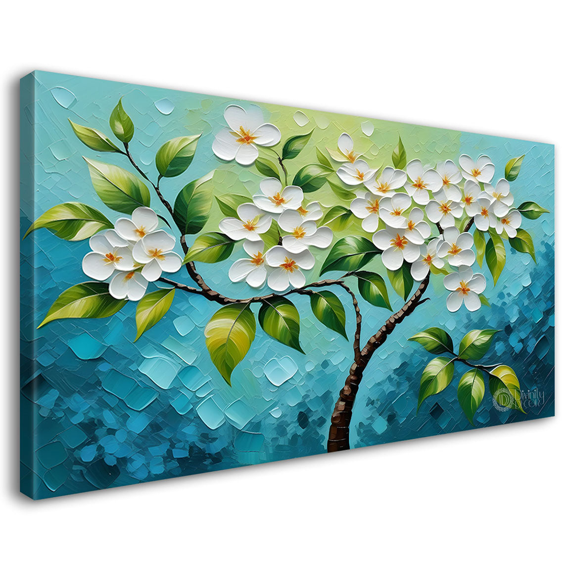 White flower tree in textured background oil painting- Design - Tree-244