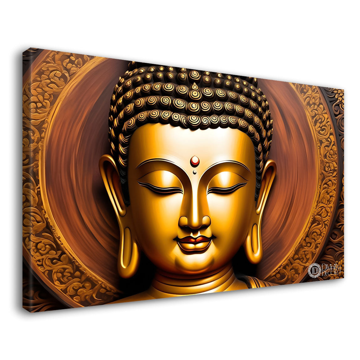 Golden buddha with golden textured background painting Canvas Wall Painting - Buddha-245