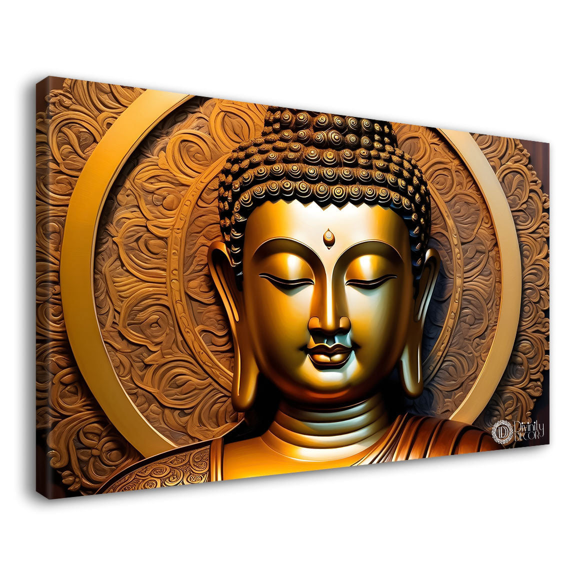 Golden buddha with golden textured background painting Canvas Wall Painting - Buddha-246