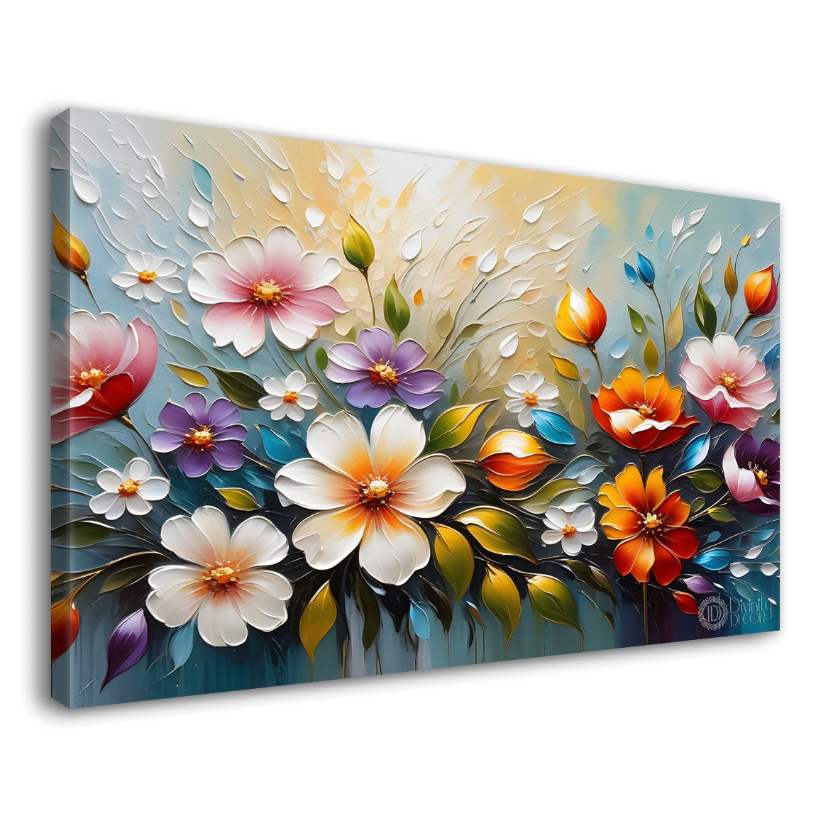 Colorful flowers in blue background- Design - Flower-246