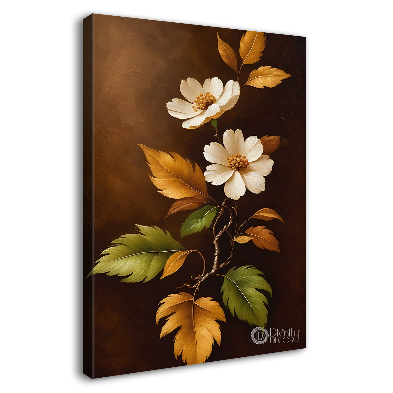 White flowers in brown textured painting- Flower-V-246