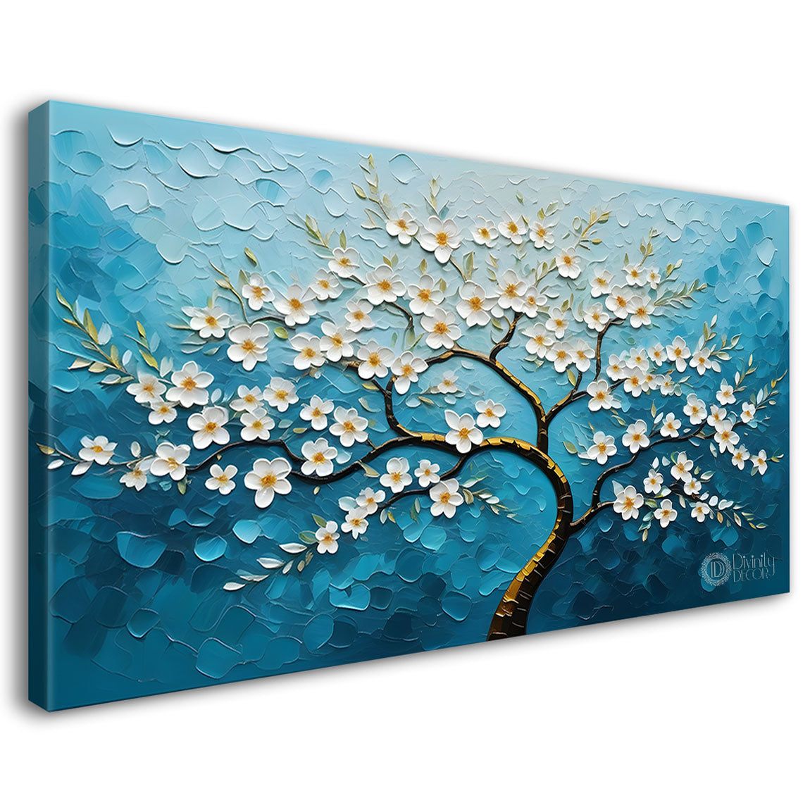 White flower tree in textured background oil painting- Design - Tree-246