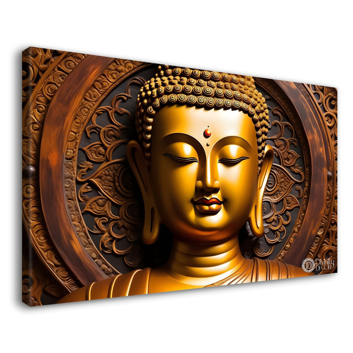 Golden buddha with brown textured background painting Canvas Wall Painting - Buddha-247