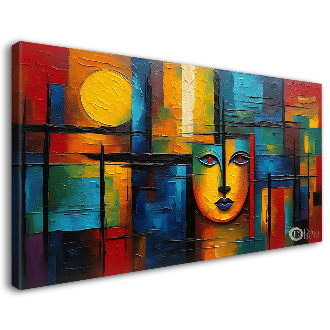 Sun and face in colorful background textured art Canvas Painting - Design - Modern-L-247