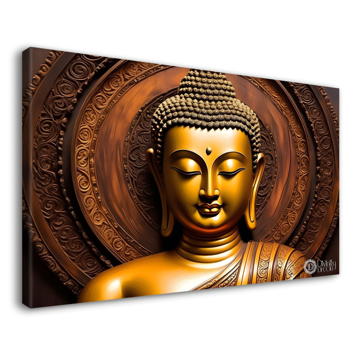 Golden buddha with brown textured background painting Canvas Wall Painting - Buddha-248