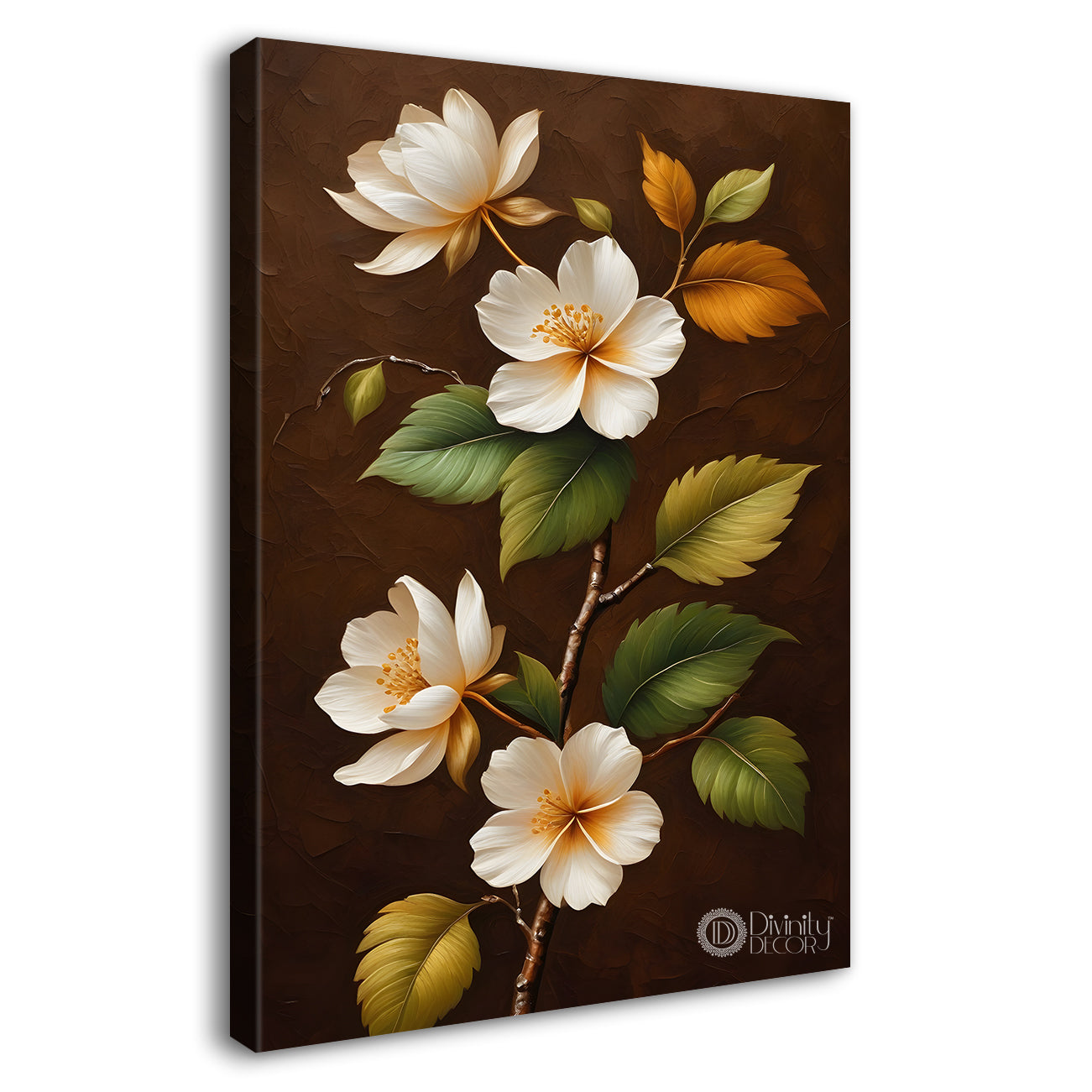White flowers in brown textured painting- Flower-V-248