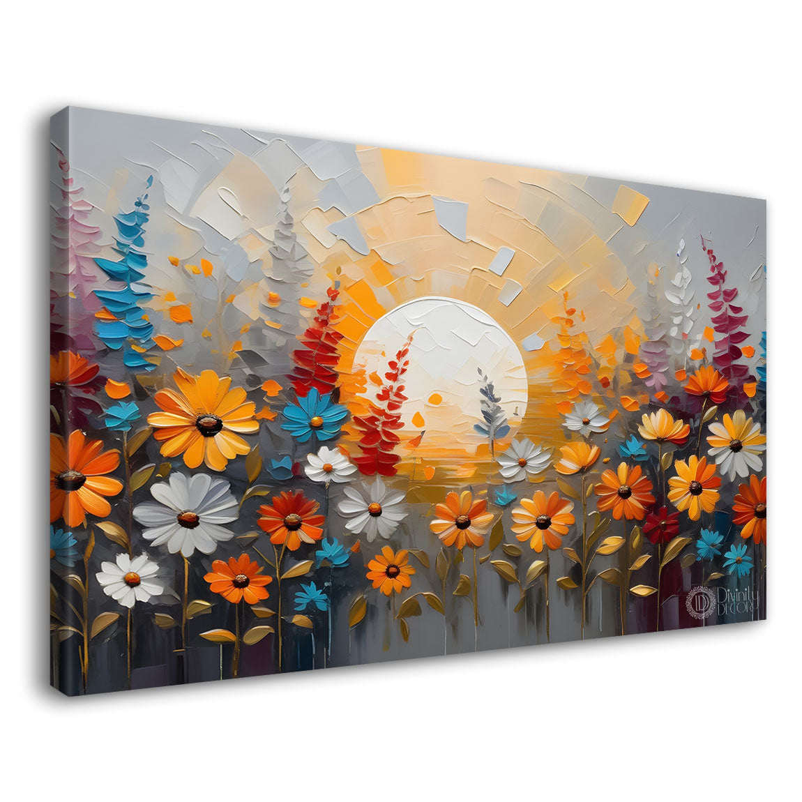 Colorful flowers with sunrise textured painting- Design - Flower-248
