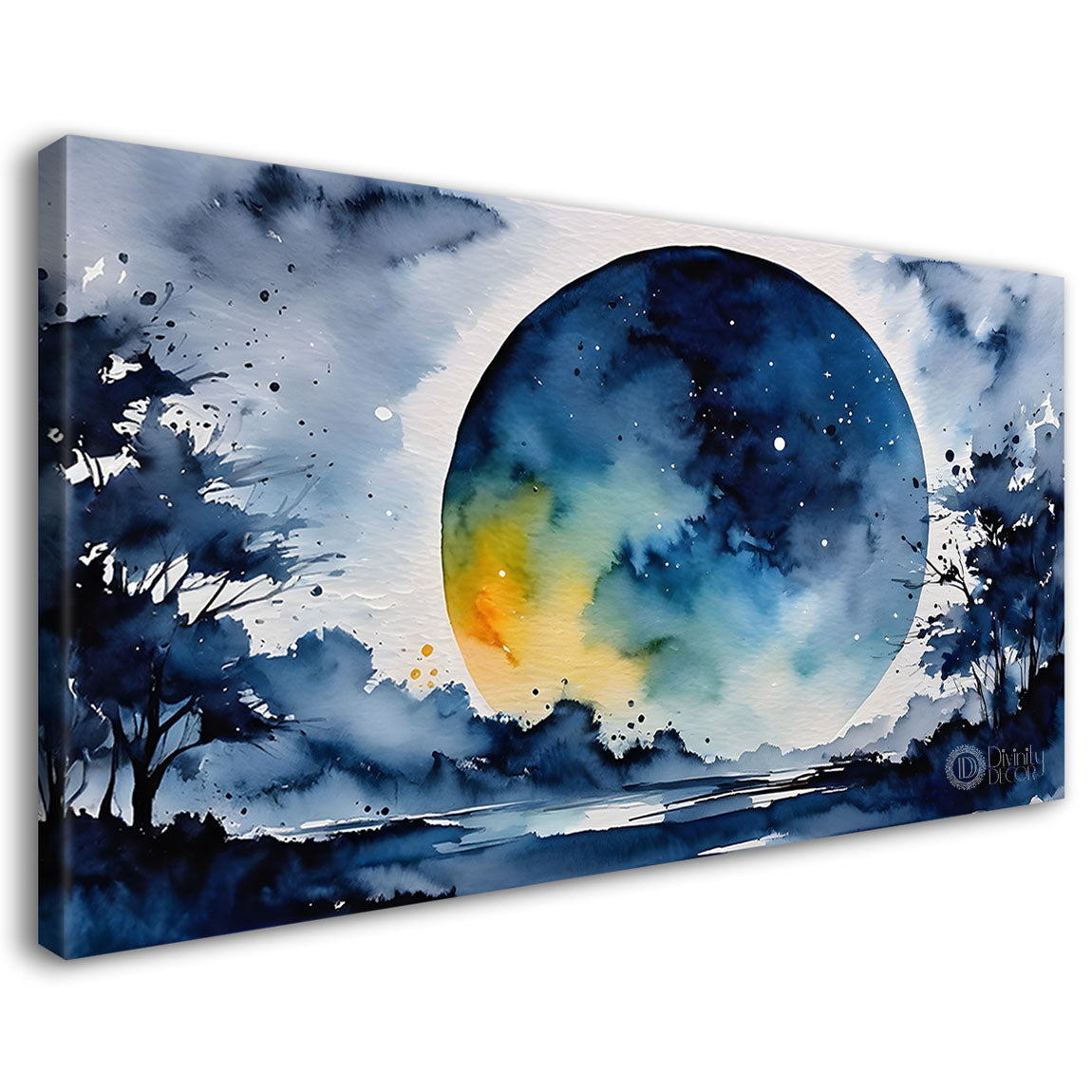 Mountains with trees and moon painting Canvas Painting - Nature Art -248