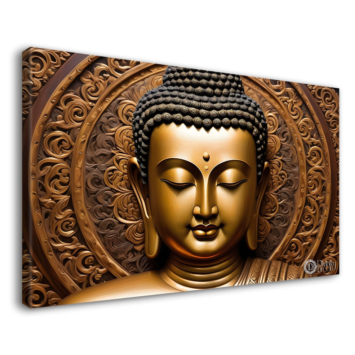 Golden buddha with brown textured background painting Canvas Wall Painting - Buddha-249