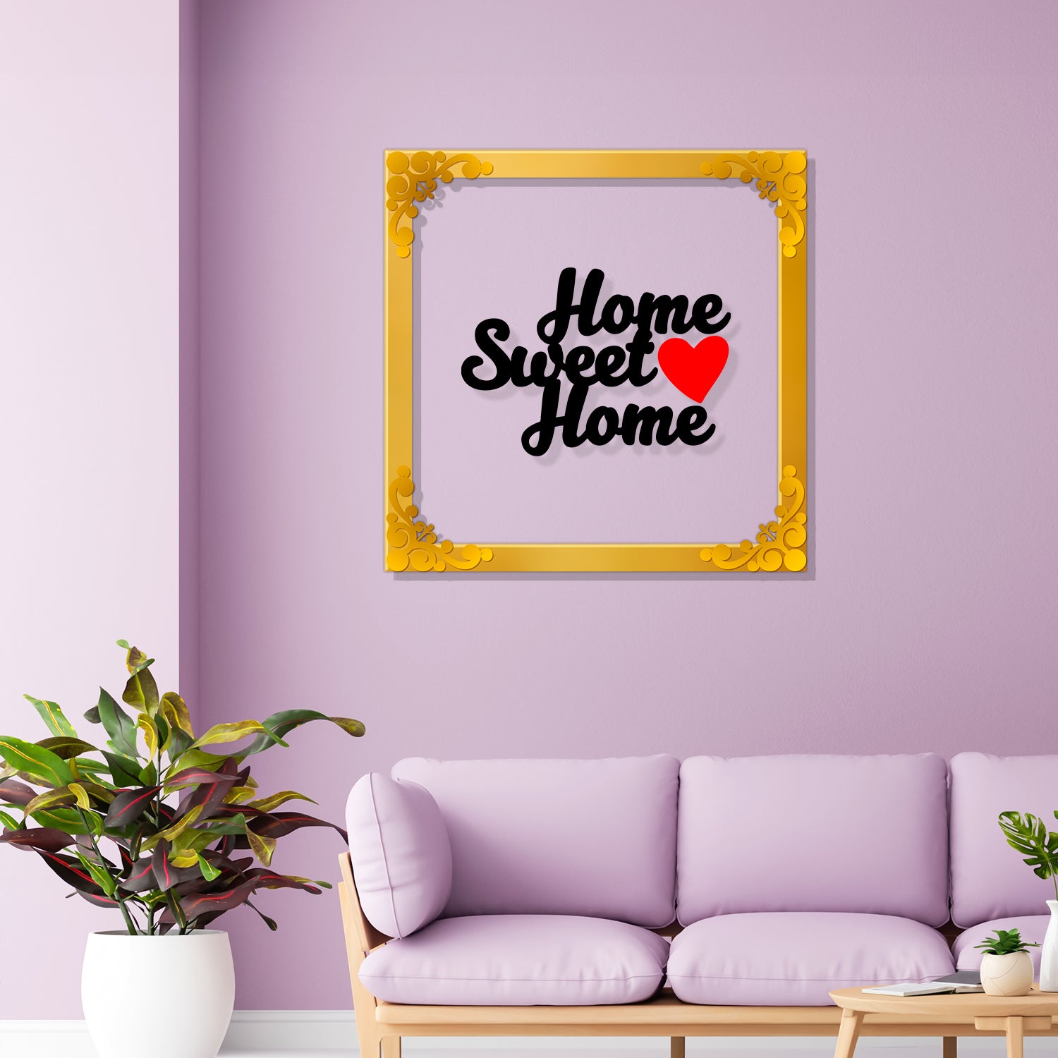 Home sweet home Golden Plaque for Gifting, Wall Décor Clear UV print with Golden Border-249