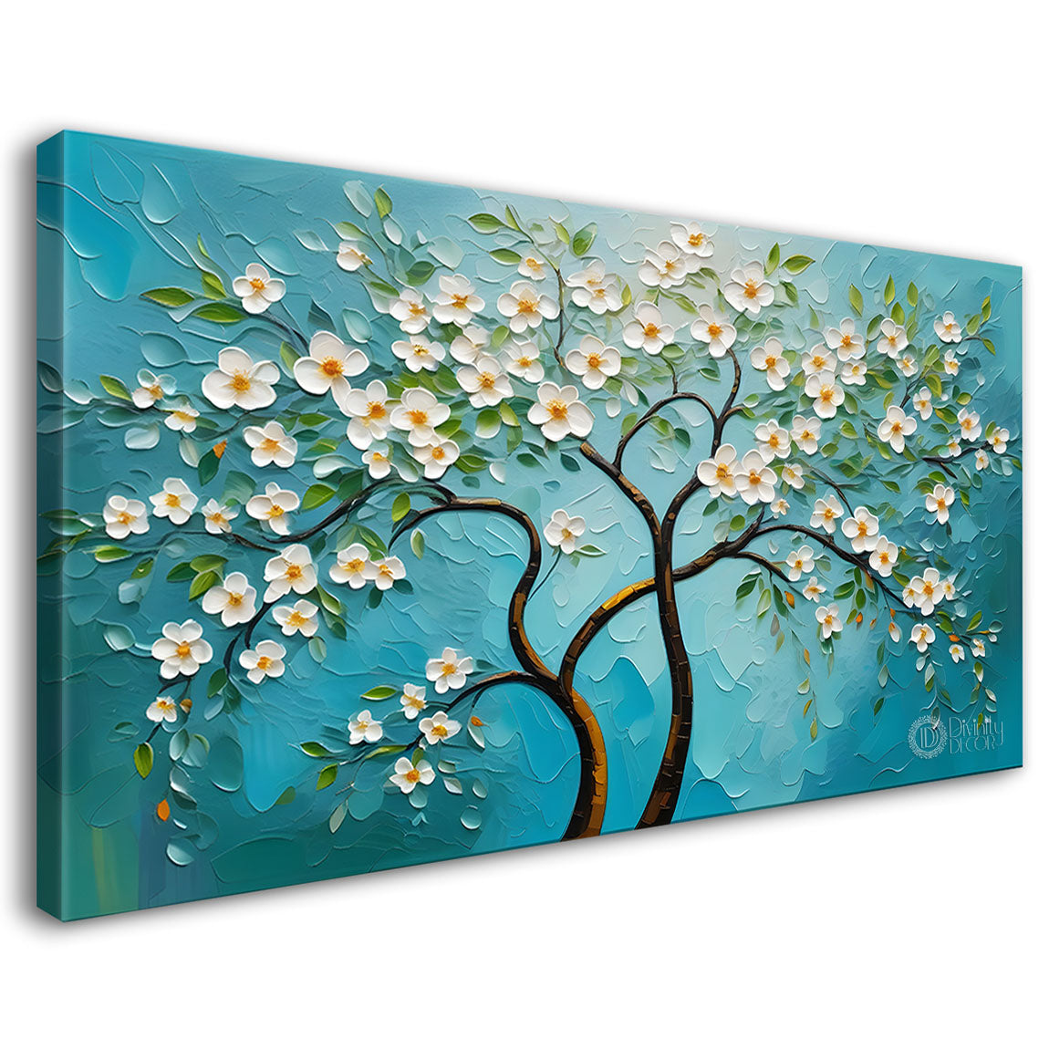 White flower tree in textured background oil painting- Design - Tree-249