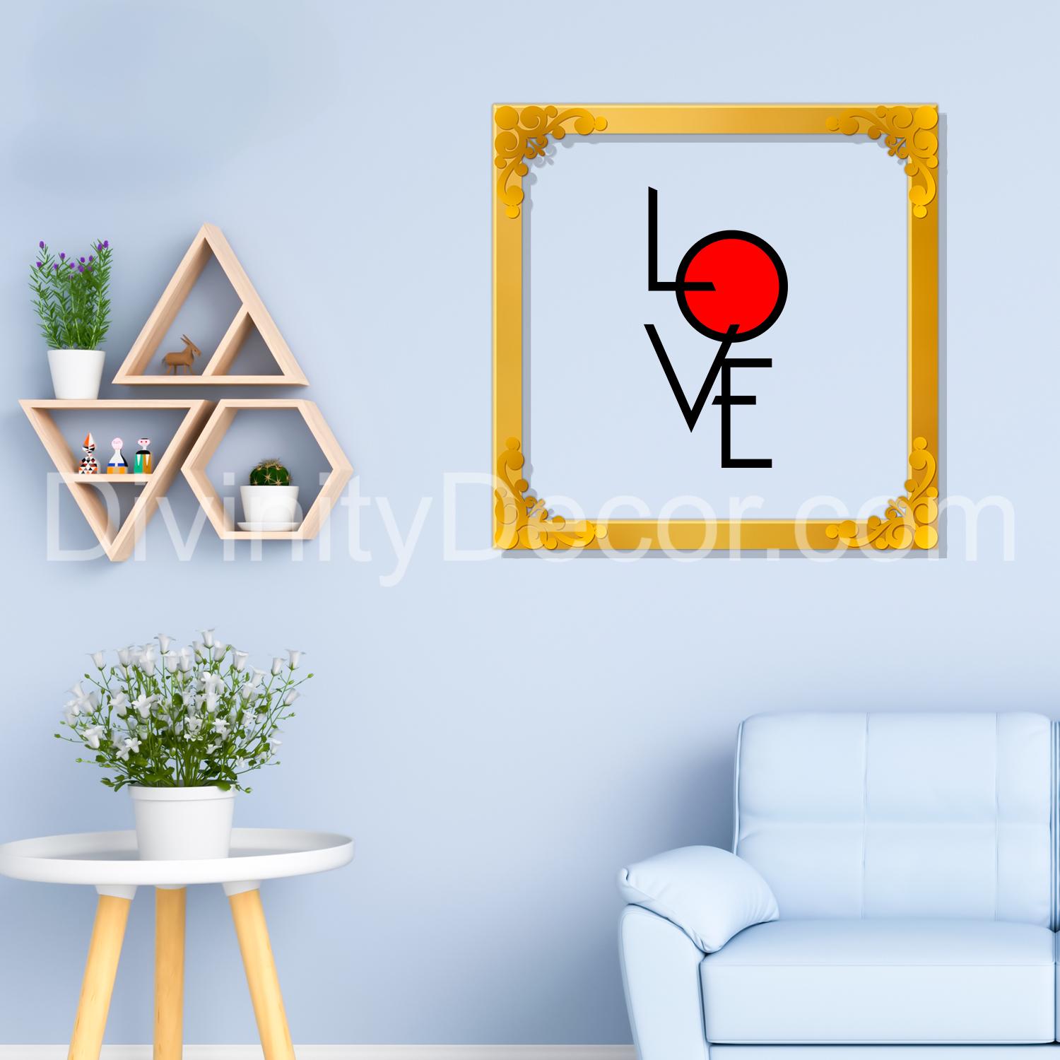 LOVE Golden Plaque for Gifting, Wall Decor Clear UV print with Golden Border-24