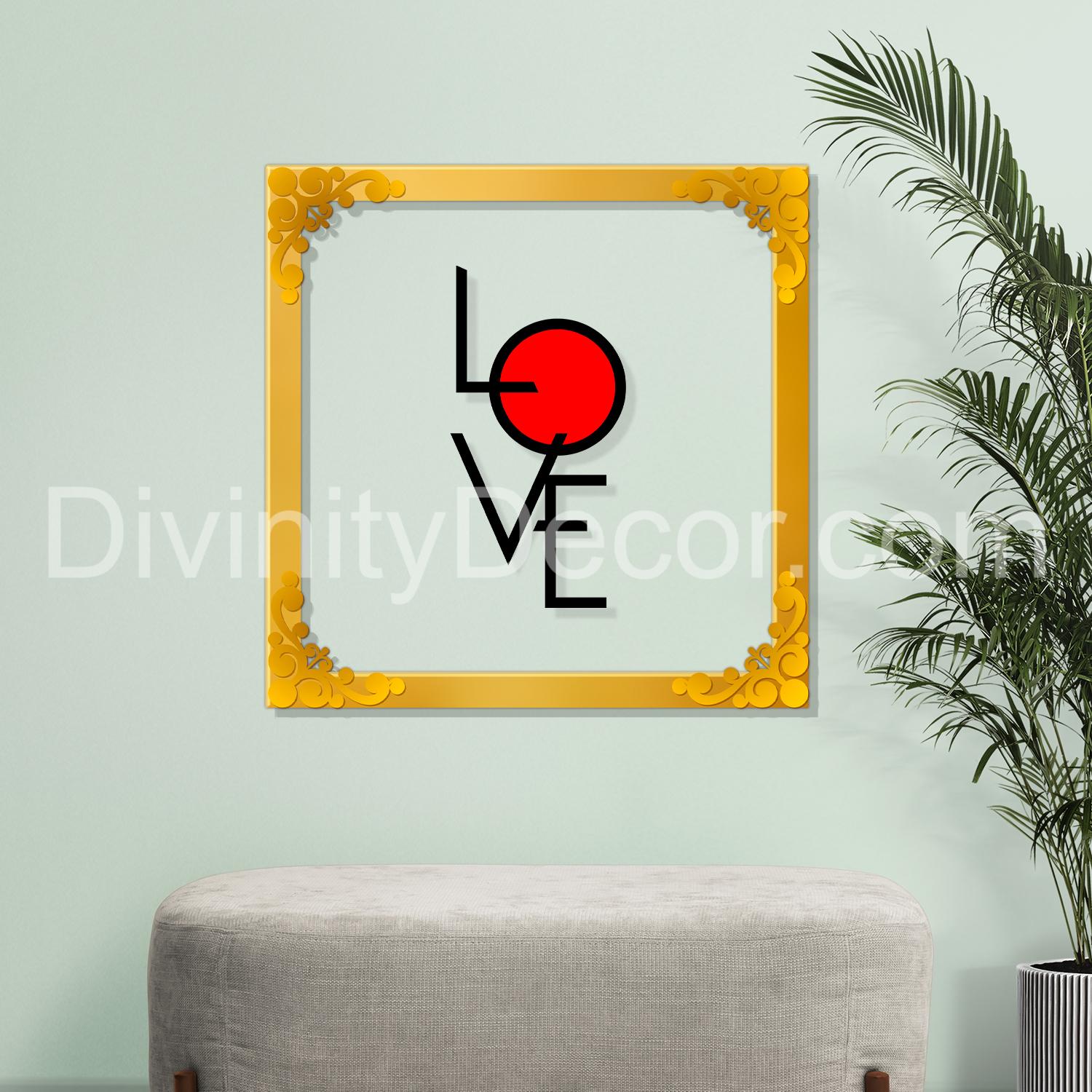 LOVE Golden Plaque for Gifting, Wall Decor Clear UV print with Golden Border-24