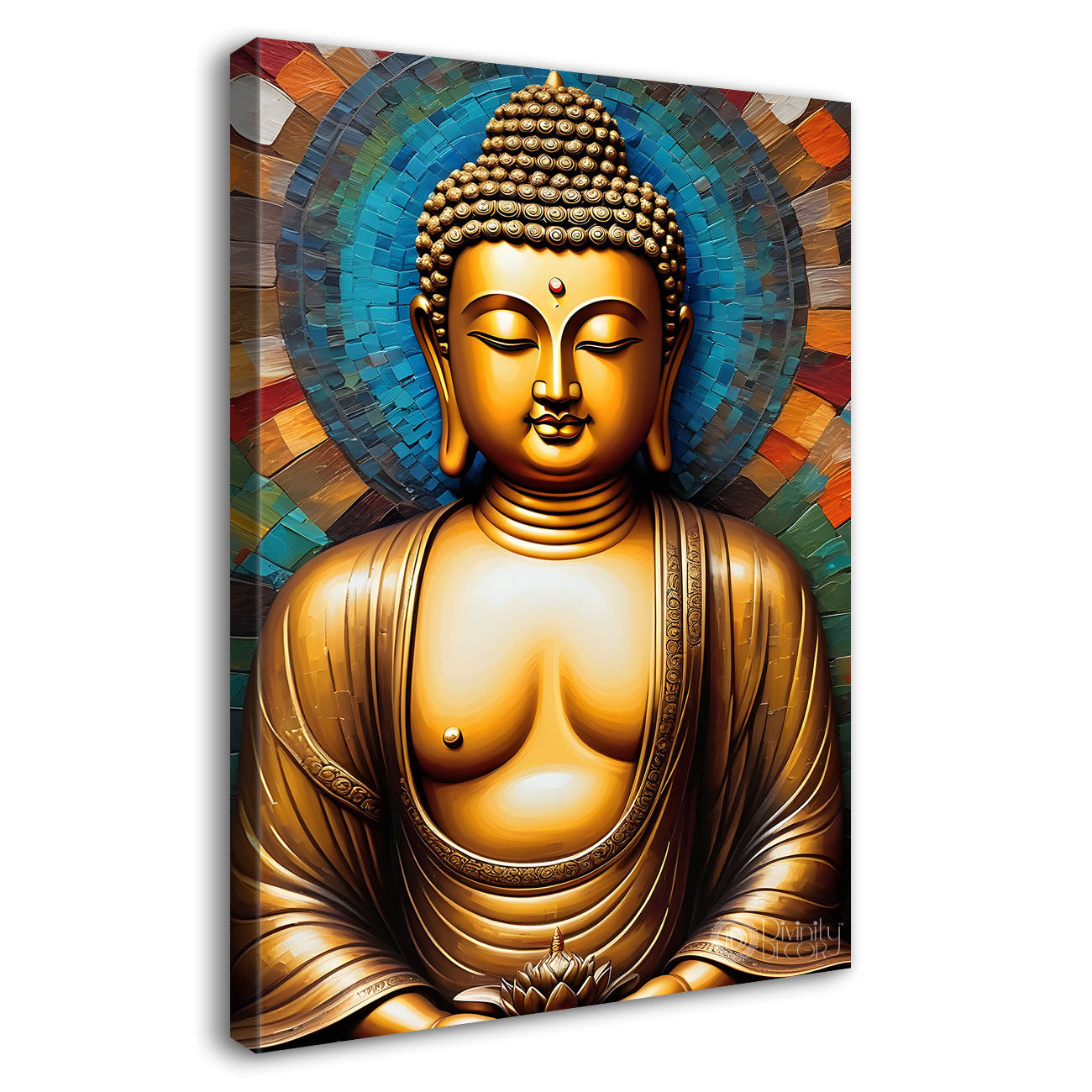 Golden buddha with colourful background textured painting - Buddha-V-24