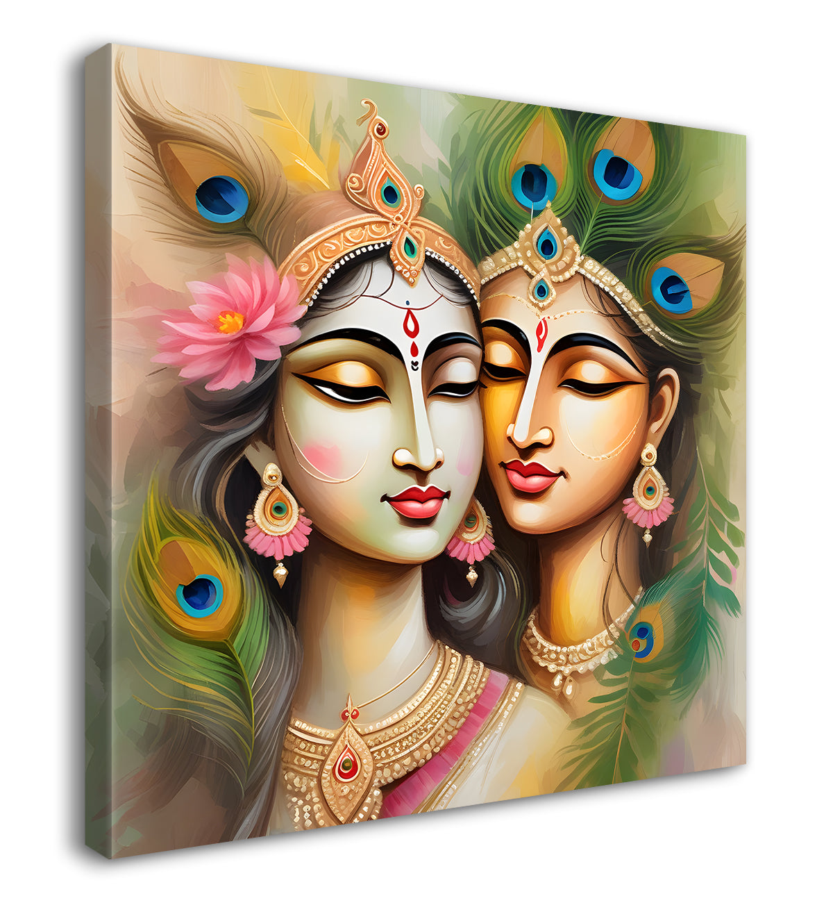 Krishna and radha with light textured oil painting Canvas Painting 24X24- Design - Krishna-S-24
