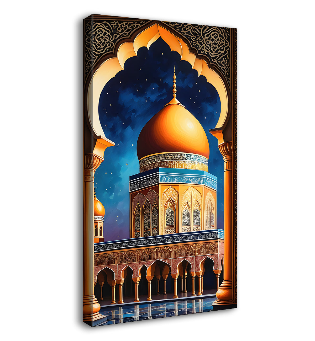 Golden islamic mosque with blue background oil painting - Islamic paintings-V-24