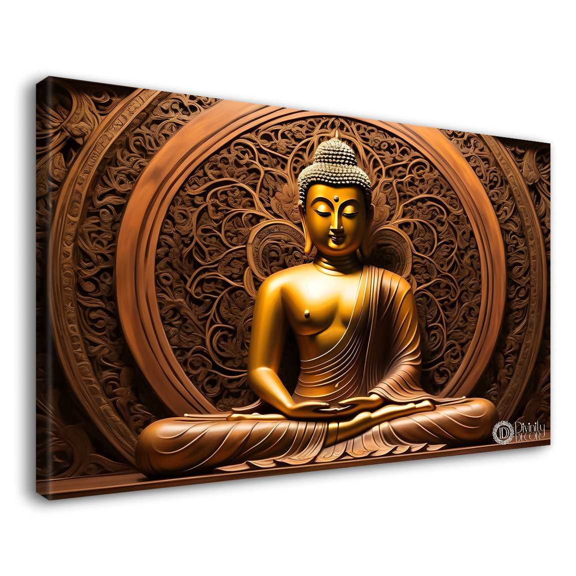 Golden buddha with brown textured background painting Canvas Wall Painting - Buddha-250