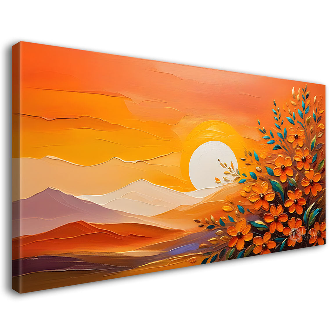 Mountains with flowers and sunset painting Canvas Painting - Nature Art -250