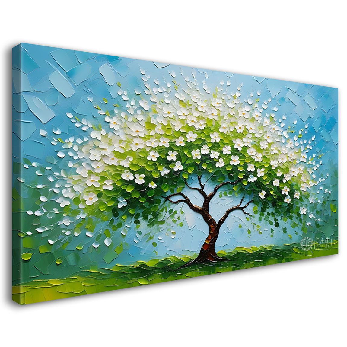 White flower tree in textured background oil painting- Design - Tree-250