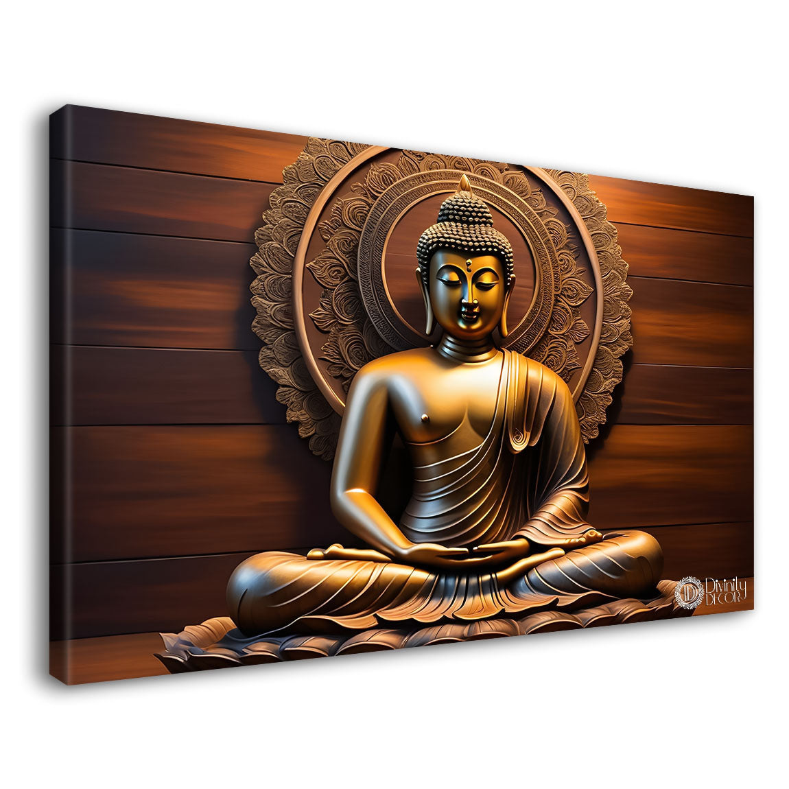 Golden buddha with brown textured background painting Canvas Wall Painting - Buddha-251