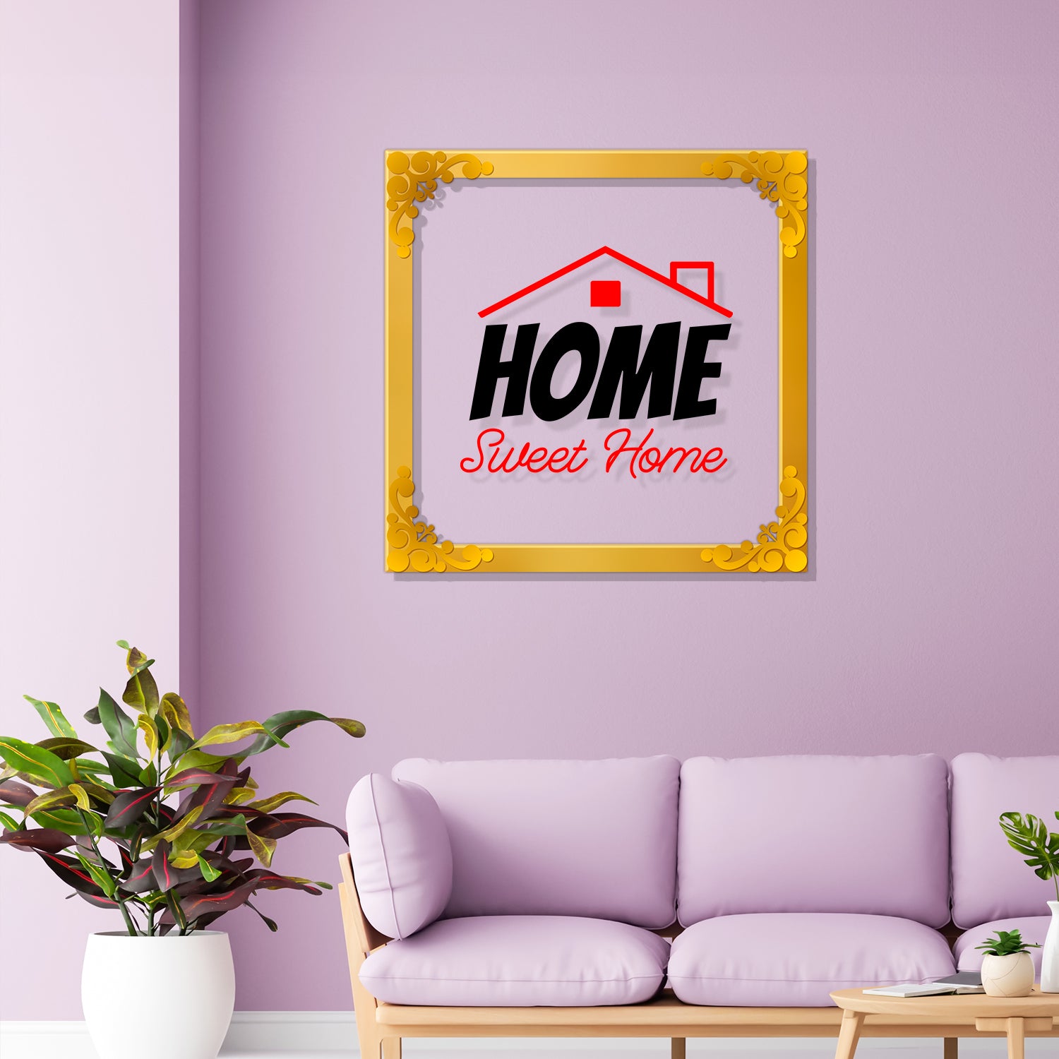 Home sweet home Golden Plaque for Gifting, Wall Décor Clear UV print with Golden Border-251