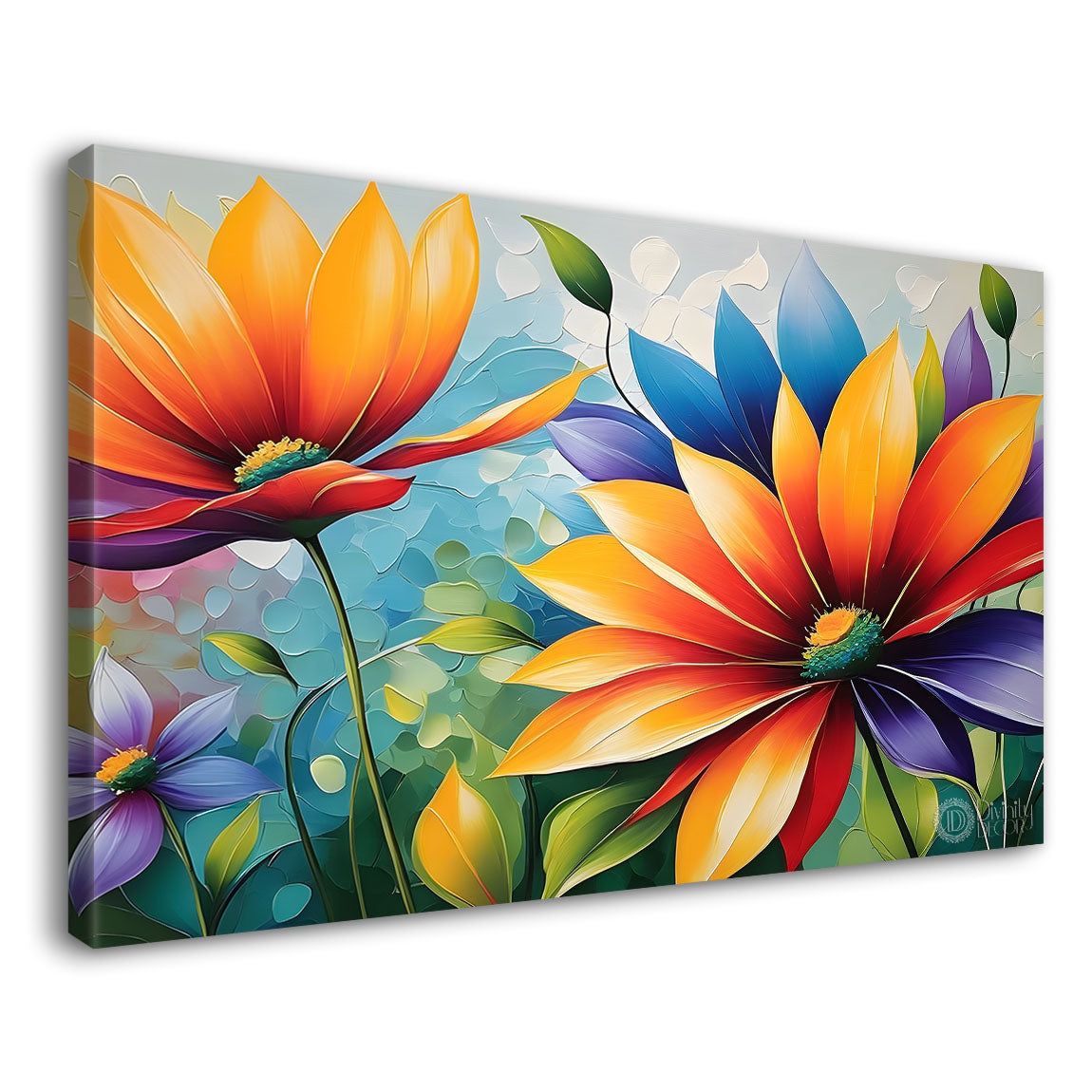Orange flowers in blue background- Design - Flower-251