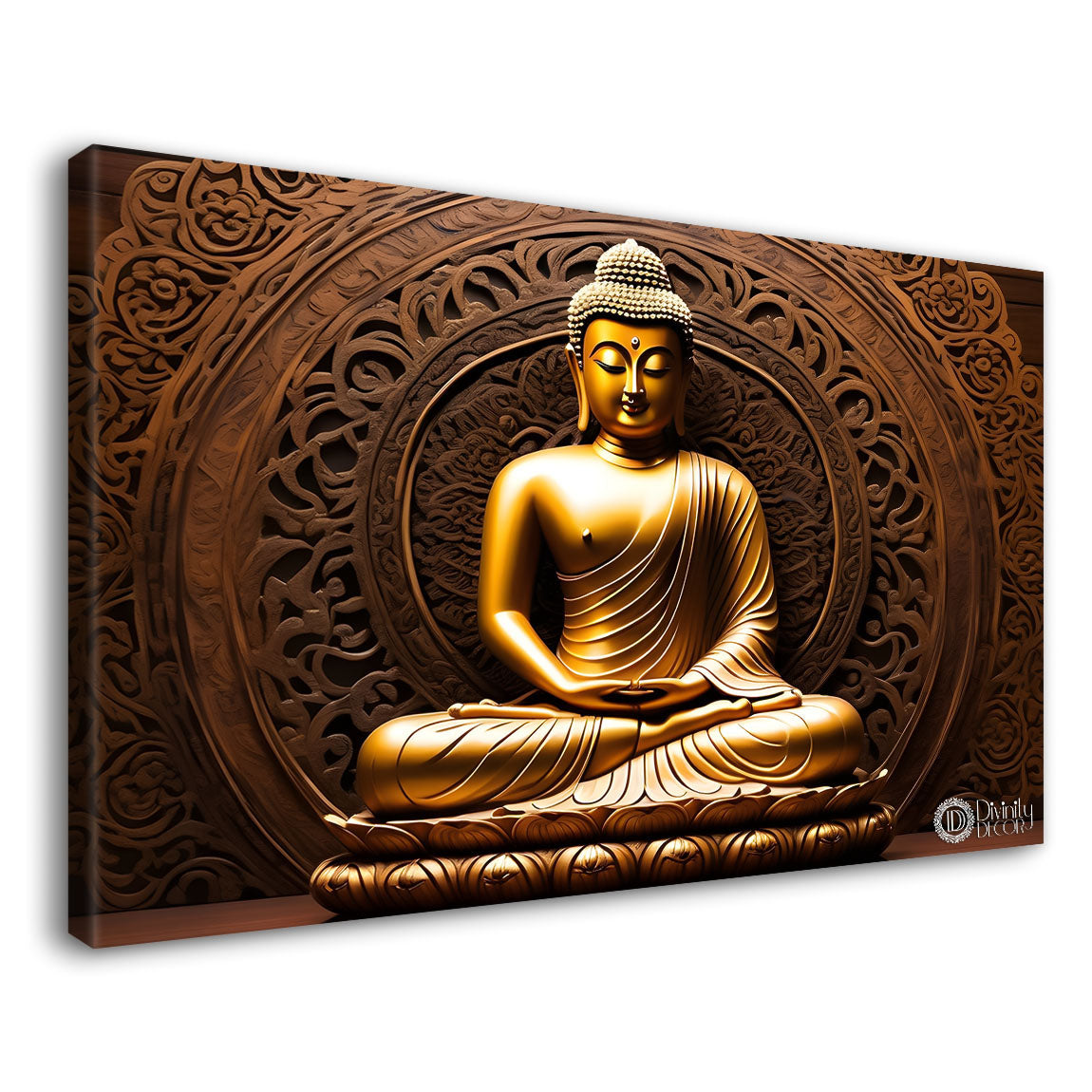 Golden buddha with brown textured background painting Canvas Wall Painting - Buddha-252