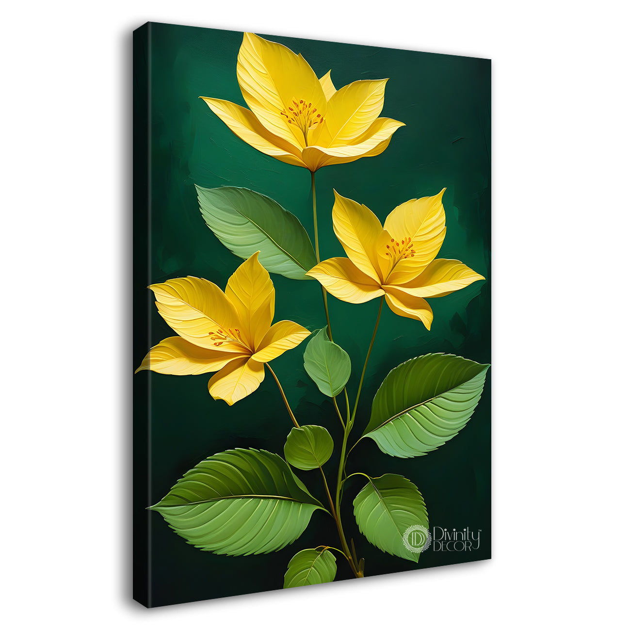 Yellow flowers with green textured painting- Flower-V-252