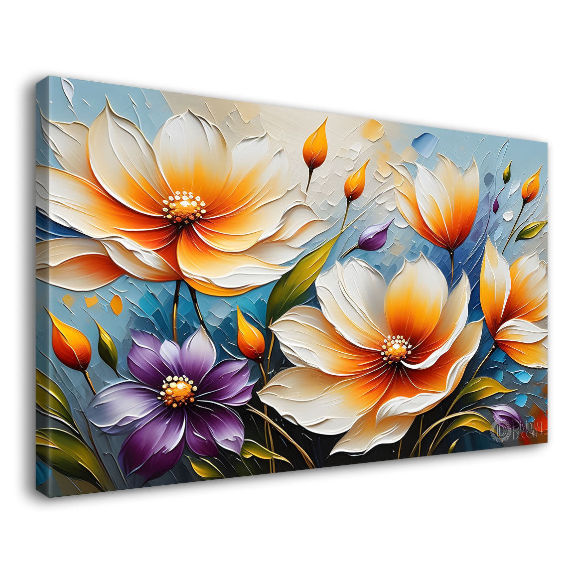 White flowers in blue background- Design - Flower-252