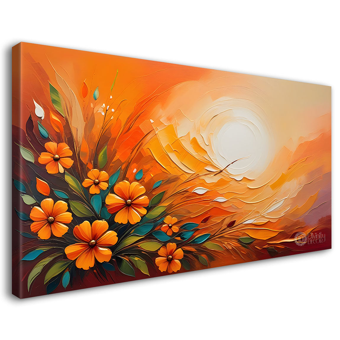 Flowers with sun textured painting Canvas Painting - Nature Art -252
