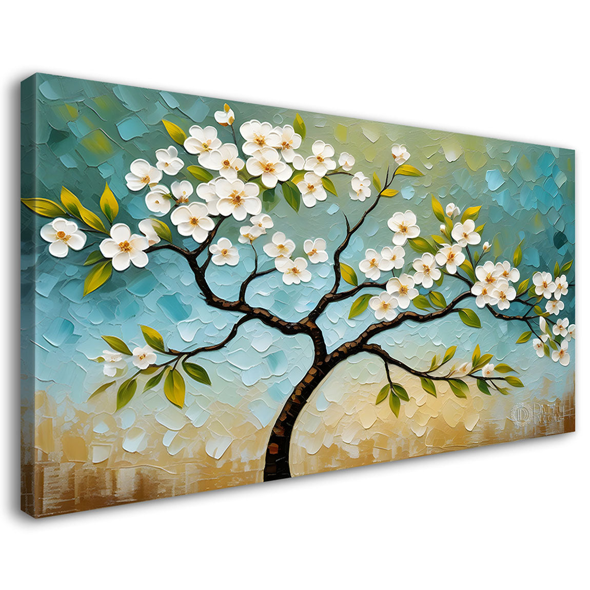 White flower tree in textured background oil painting- Design - Tree-252