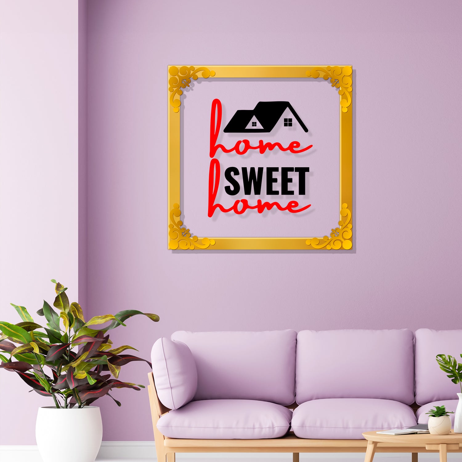 Home sweet home Golden Plaque for Gifting, Wall Décor Clear UV print with Golden Border-253