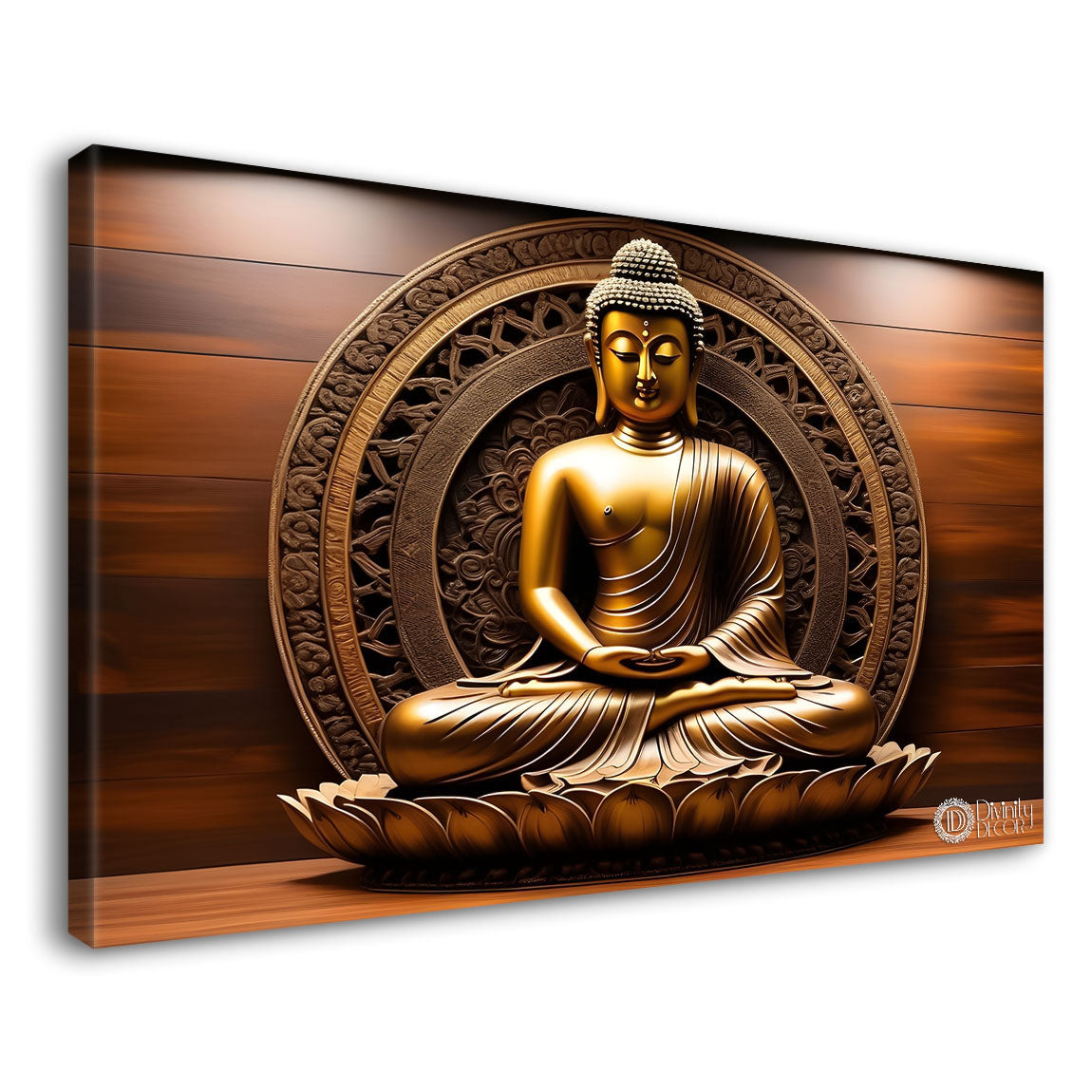 Golden buddha with brown textured background painting Canvas Wall Painting - Buddha-253