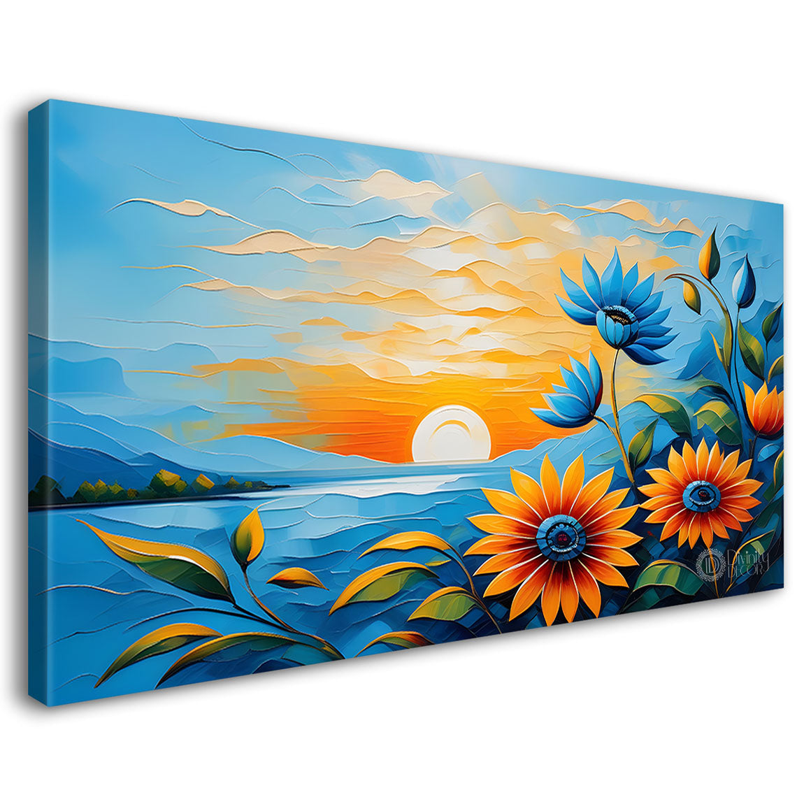 Flowers with sunset textured painting Canvas Painting - Nature Art -253