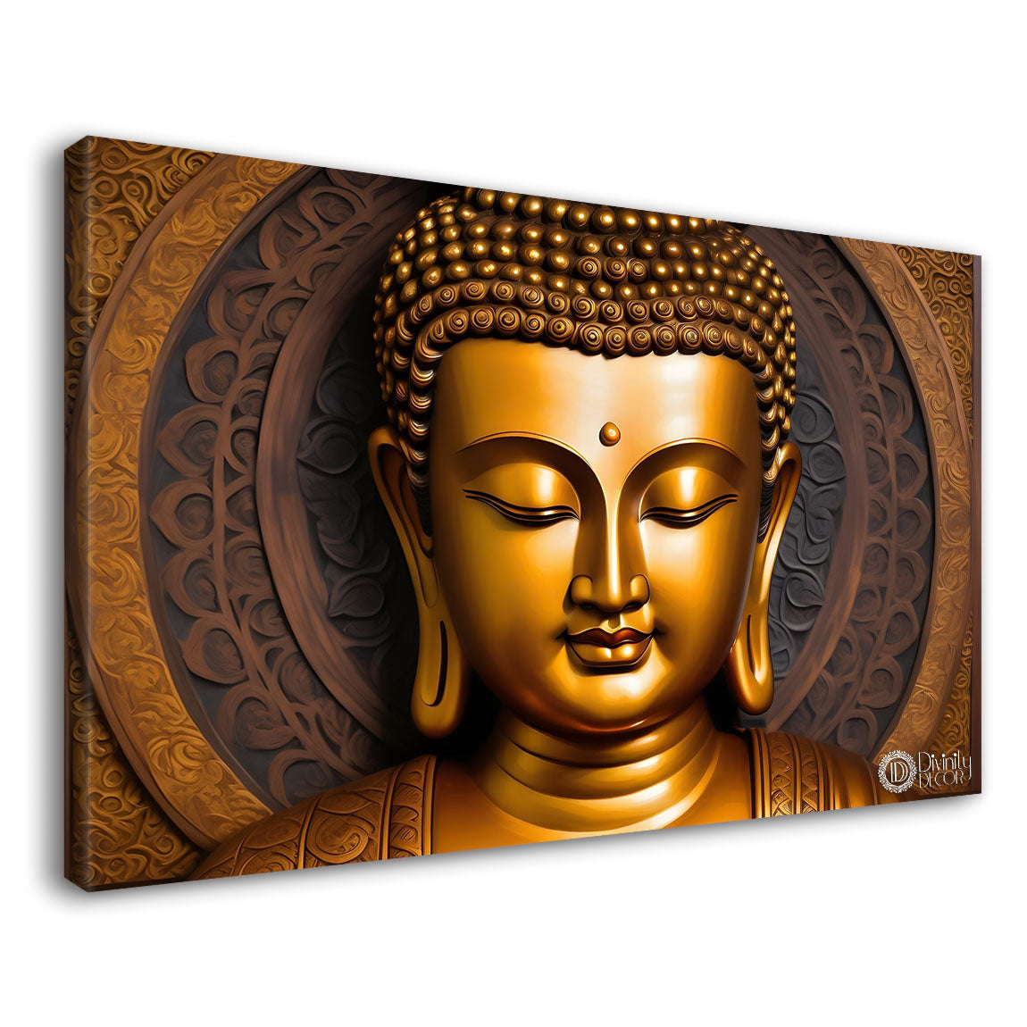Golden buddha with brown textured background painting Canvas Wall Painting - Buddha-254