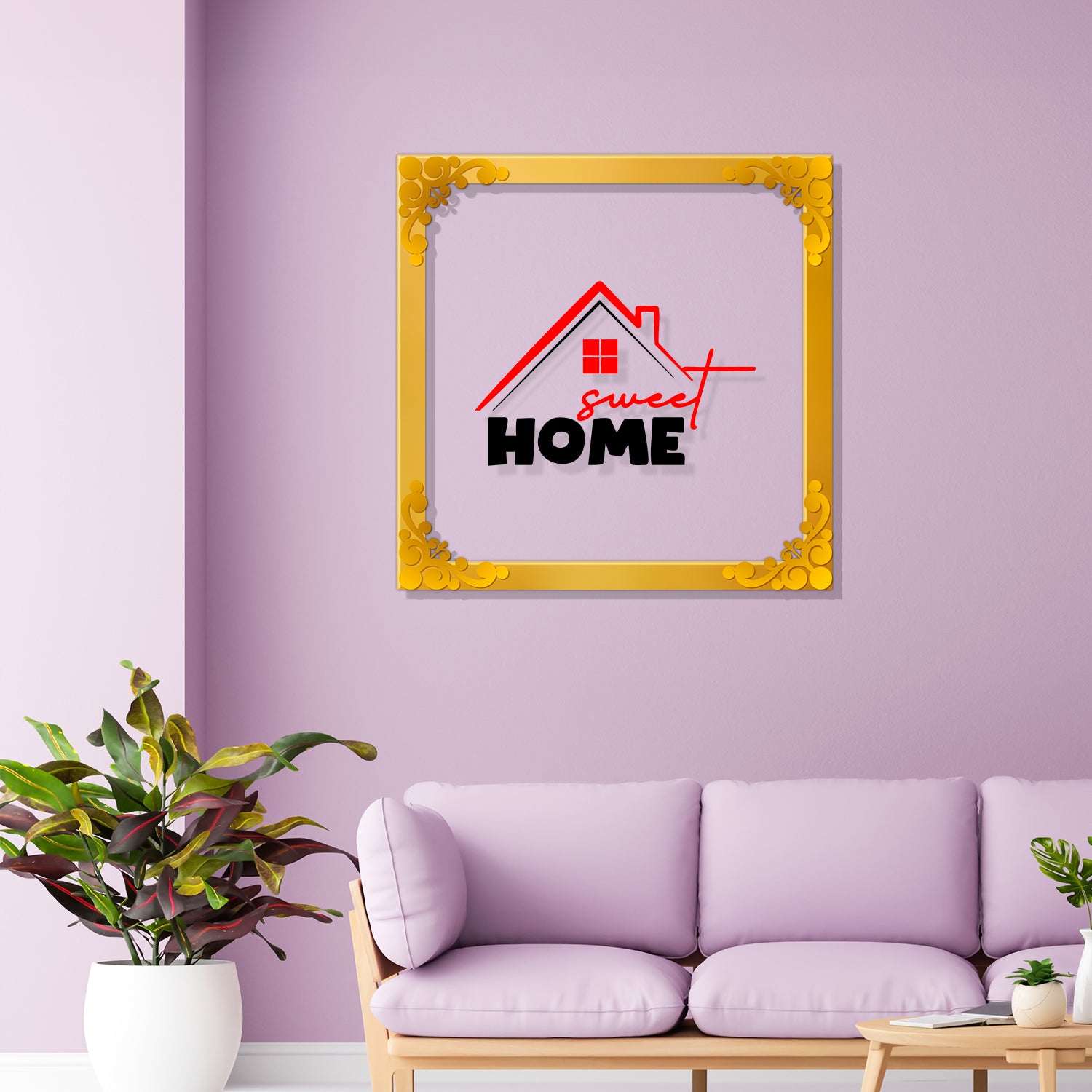 Home sweet home Golden Plaque for Gifting, Wall Décor Clear UV print with Golden Border-254