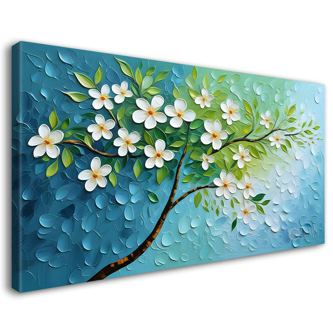 White flower tree in textured background oil painting- Design - Tree-254