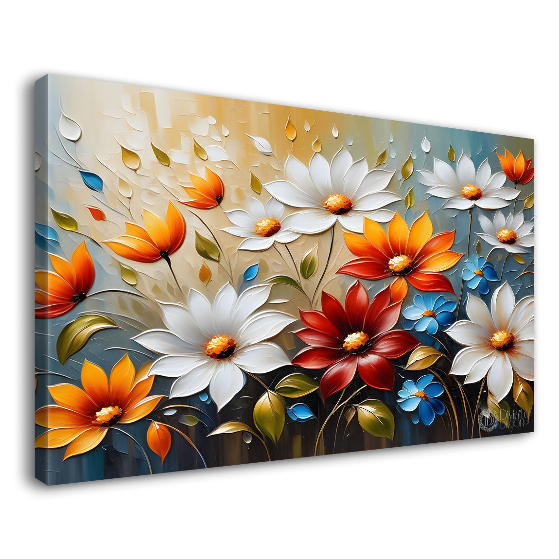 White and orange in light background painting - Flower-254