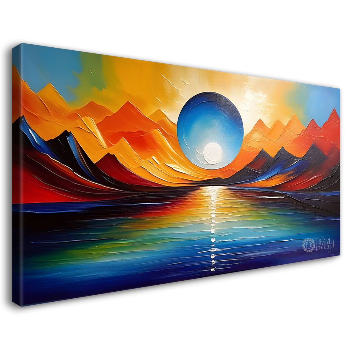 Mountains with sun in textured painting Canvas Painting - Nature Art -254