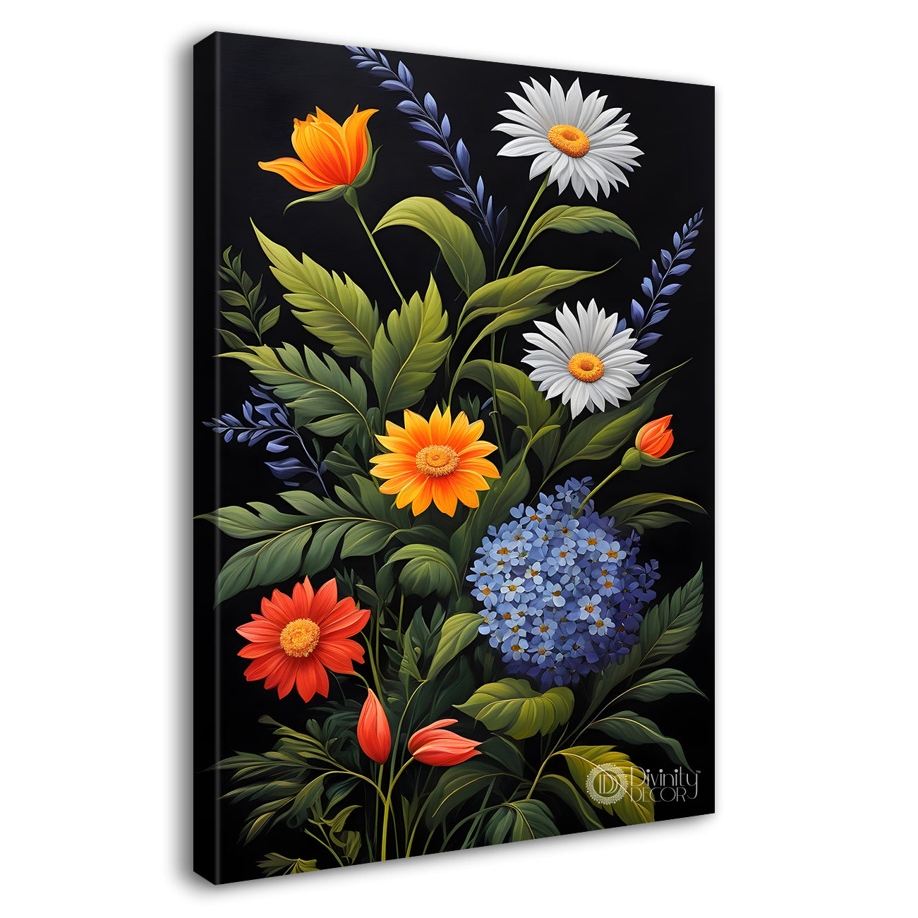 Colourful flowers in dark textured painting- Flower-V-254