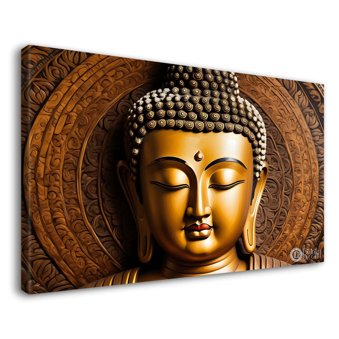 Golden buddha with brown textured background painting Canvas Wall Painting - Buddha-255