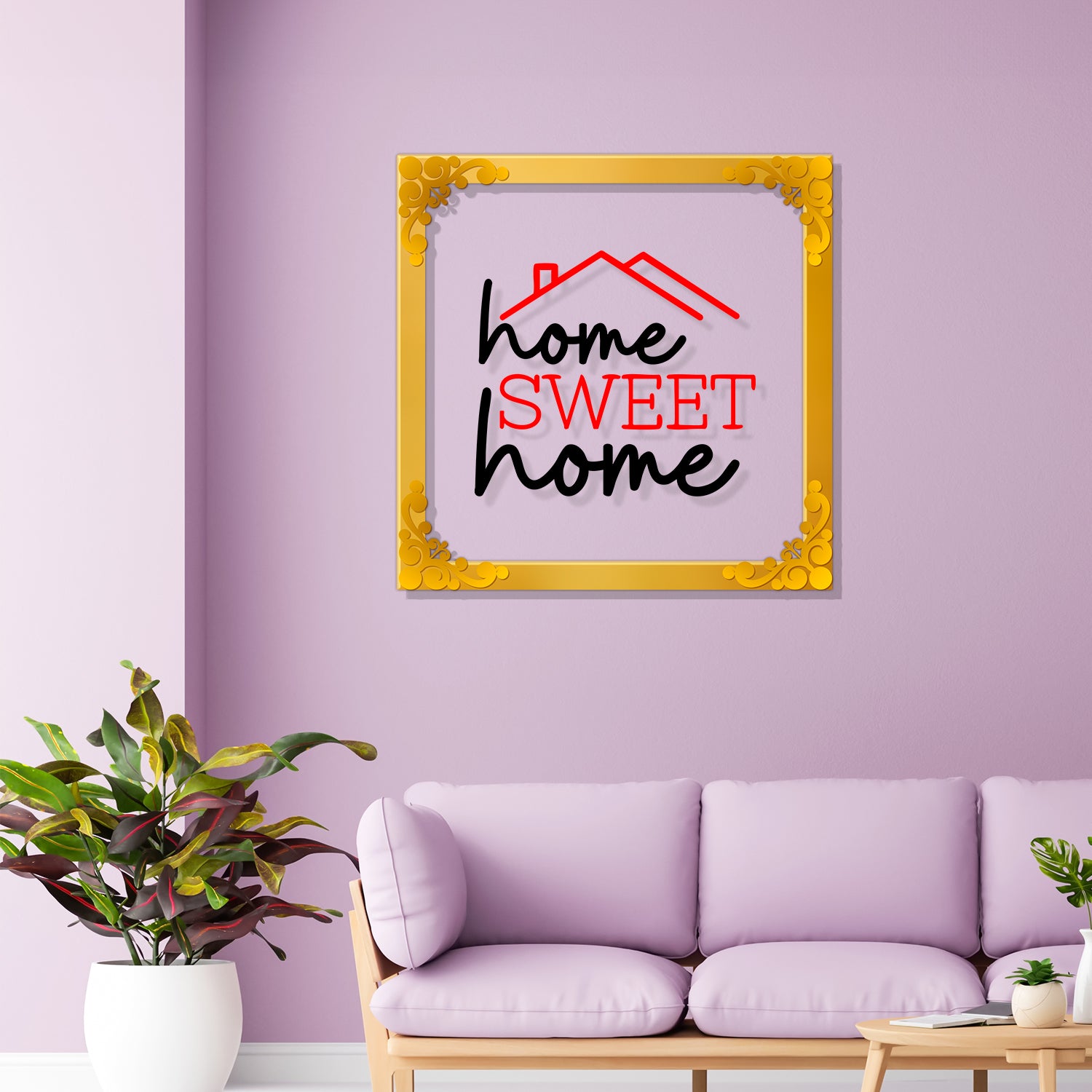 Home sweet home Golden Plaque for Gifting, Wall Décor Clear UV print with Golden Border-255